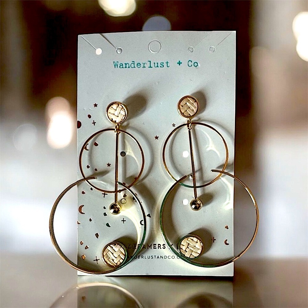 Wanderlust + Co, 18K Gold & Ivory Rafia “Arlo” Double Hoop Earrings